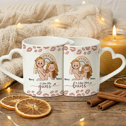 Custom Funny Heart Handle Ceramic Couple Mug
