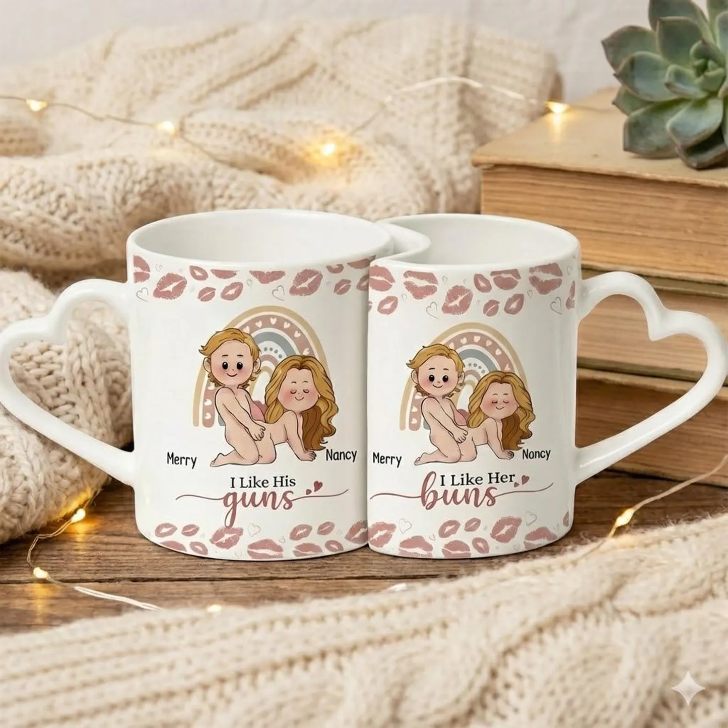 Custom Funny Heart Handle Ceramic Couple Mug