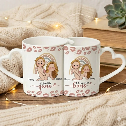 Custom Funny Heart Handle Ceramic Couple Mug