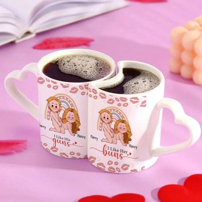 Custom Funny Heart Handle Ceramic Couple Mug