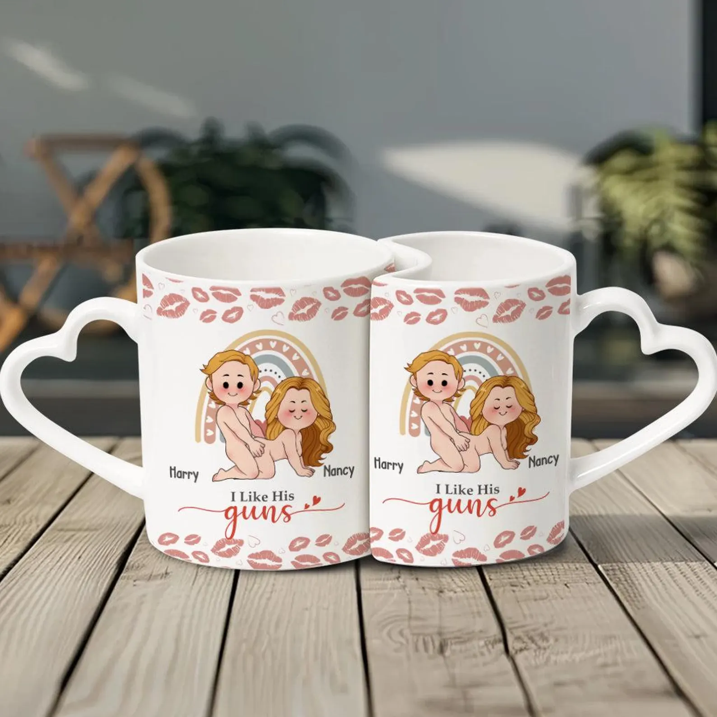 Custom Funny Heart Handle Ceramic Couple Mug