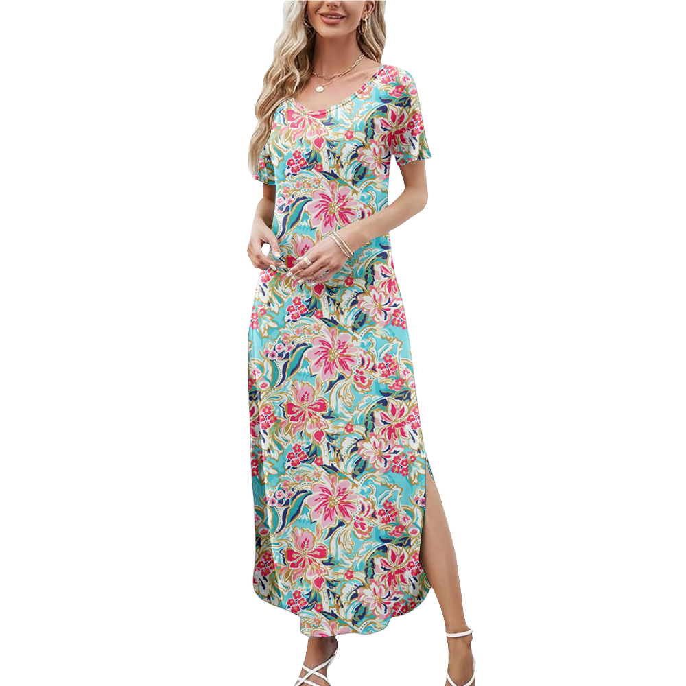 Preppy Summer V-neck Dresses With Side Slit