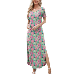 Preppy Summer V-neck Dresses With Side Slit
