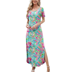 Preppy Summer V-neck Dresses With Side Slit