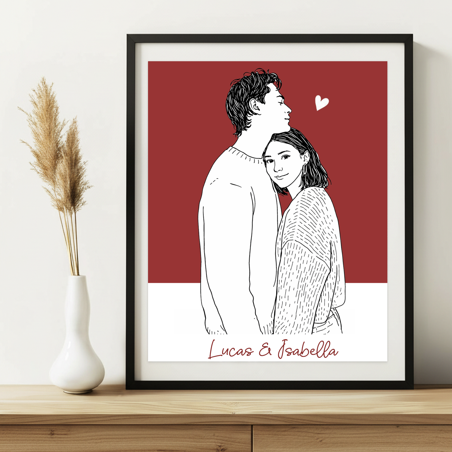Custom Simple Line Drawing Couple Portrait