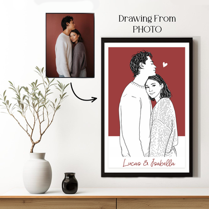 Custom Simple Line Drawing Couple Portrait