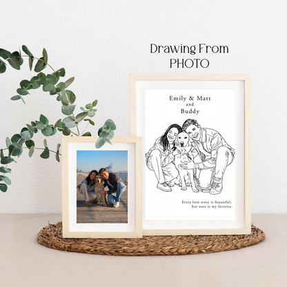 Custom Simple Line Drawing Couple Portrait