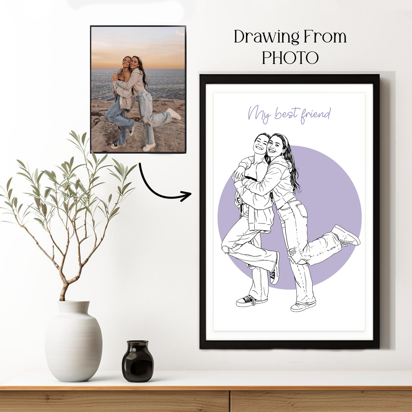 Custom Simple Line Drawing Couple Portrait