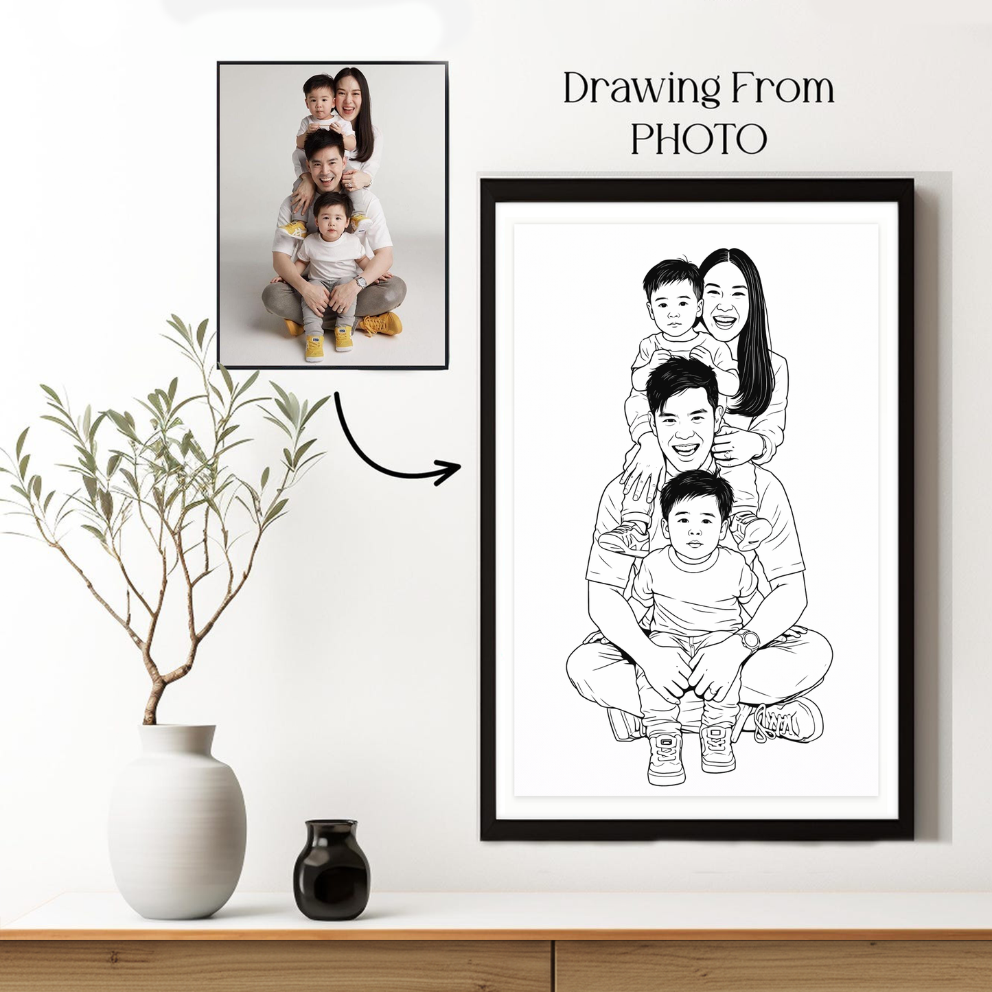 Custom Simple Line Drawing Couple Portrait