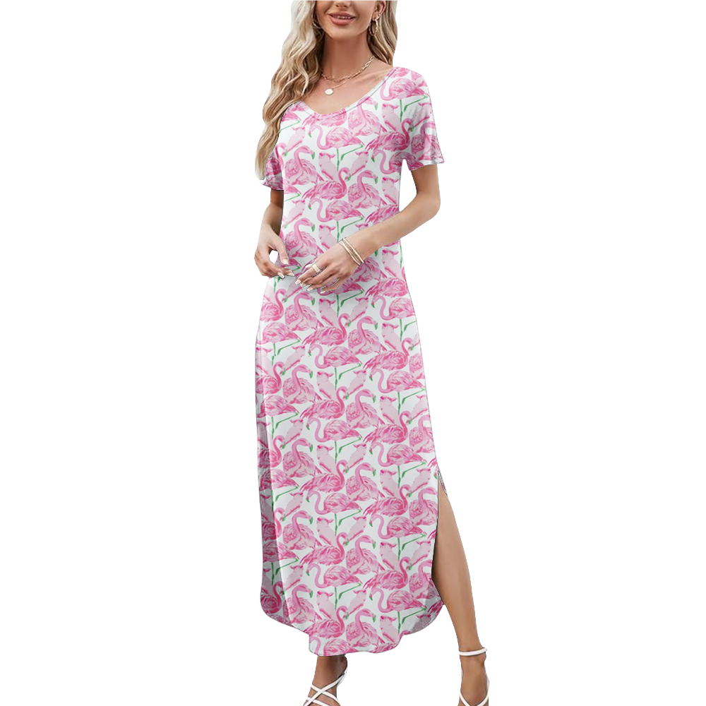 Preppy Summer V-neck Dresses With Side Slit