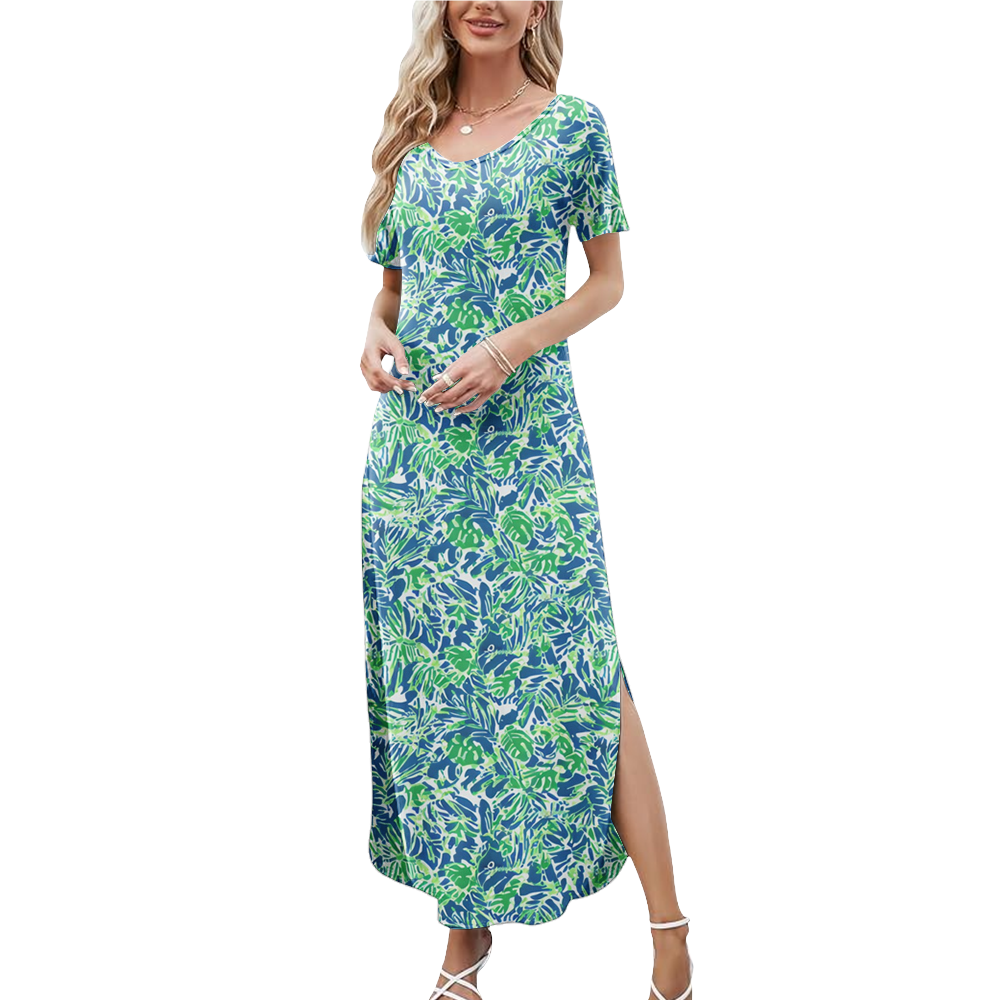 Preppy Summer V-neck Dresses With Side Slit