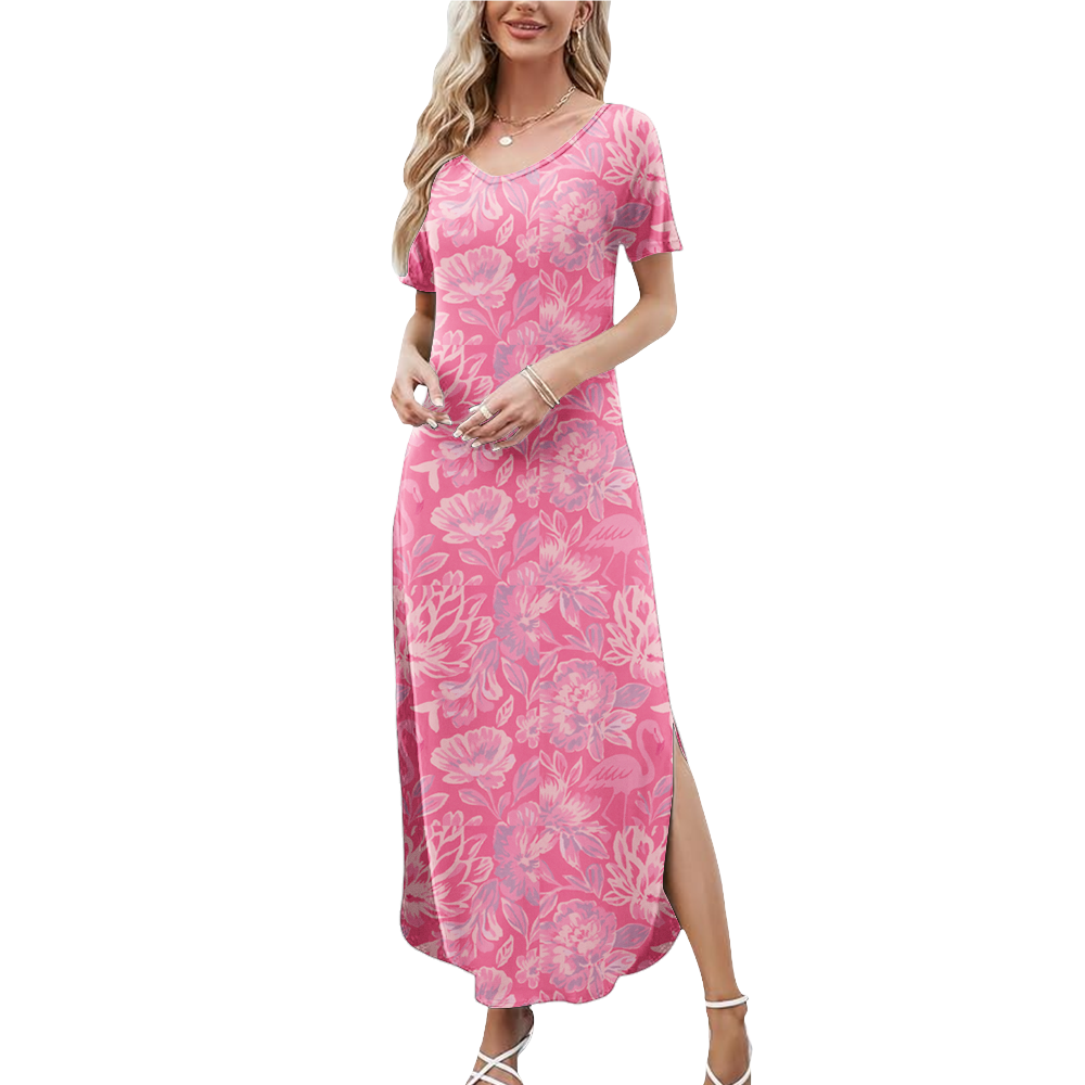 Preppy Summer V-neck Dresses With Side Slit
