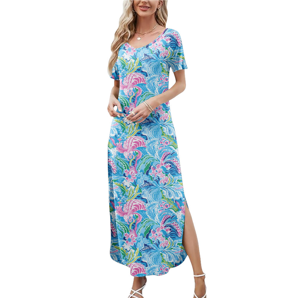 Preppy Summer V-neck Dresses With Side Slit