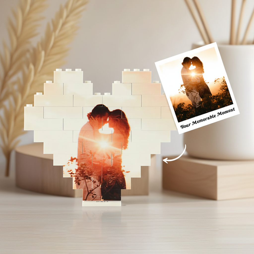 Custom Heart Shaped Anniversary Gift Photo Building Block