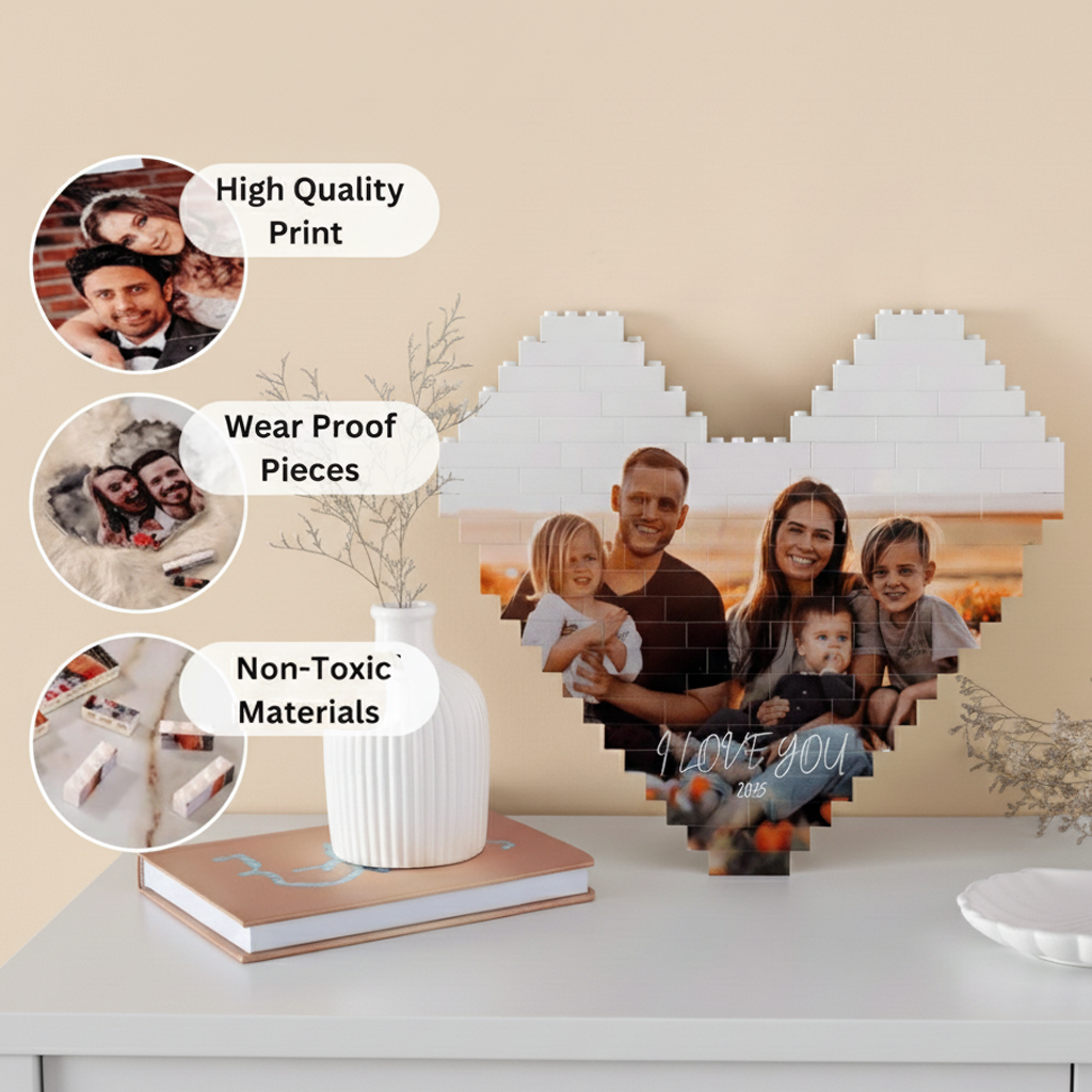 Custom Heart Shaped Anniversary Gift Photo Building Block