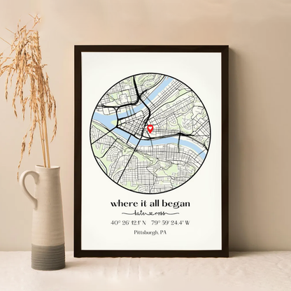 Custom Where it all began Couple Map Print