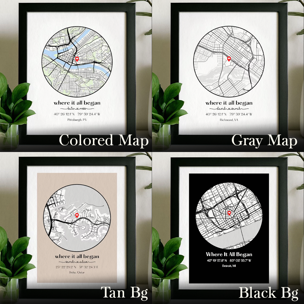 Custom Where it all began Couple Map Print