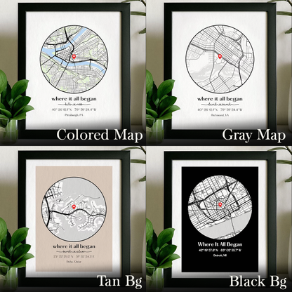 Custom Where it all began Couple Map Print