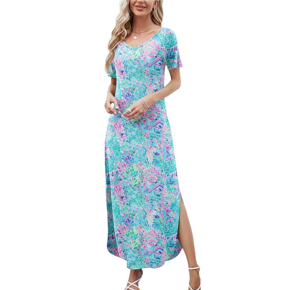 Preppy Summer V-neck Dresses With Side Slit