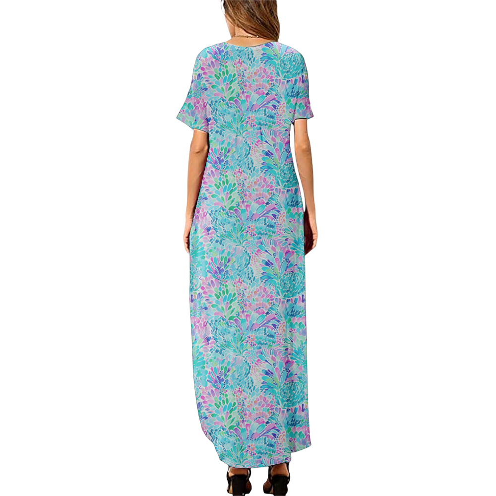 Preppy Summer V-neck Dresses With Side Slit
